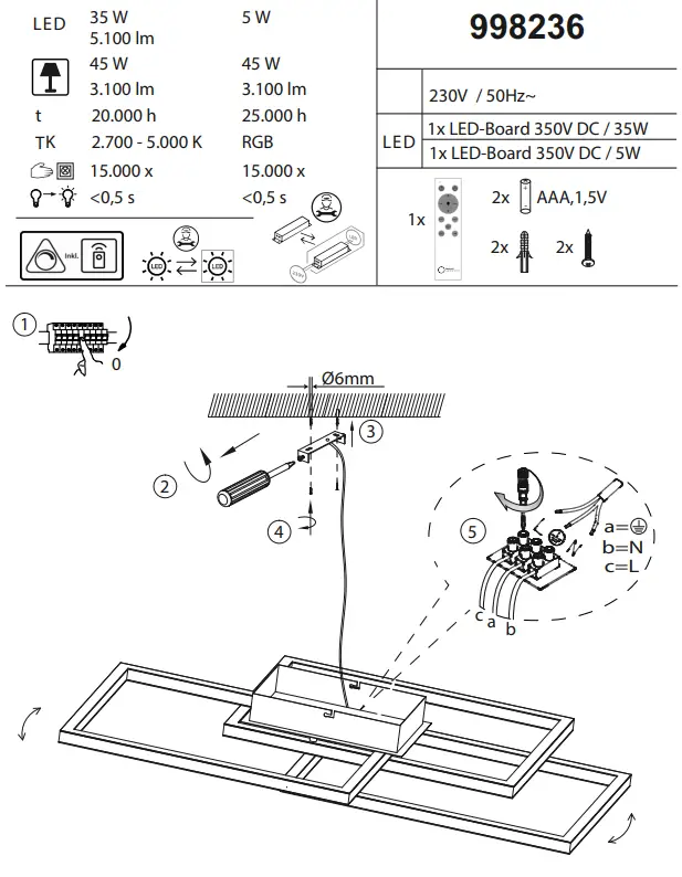LeuchtenDirekt 14636 55 Felix60 LED Ceiling Light
