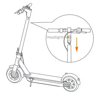 MASERATI MC e-Scooter User Manual - Slide the handlebar onto the stem with a headlight facing the front