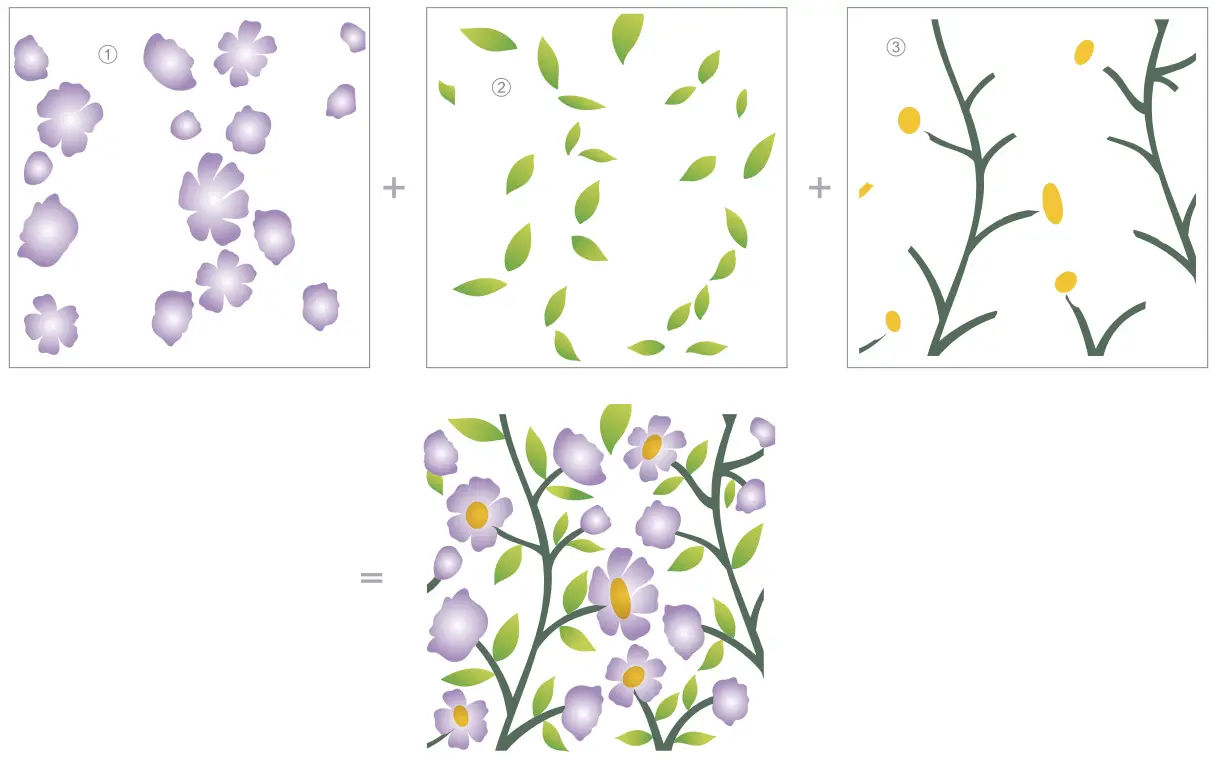 ALTENEW Flower Vines Simple Coloring Stencil Set 3 in 1