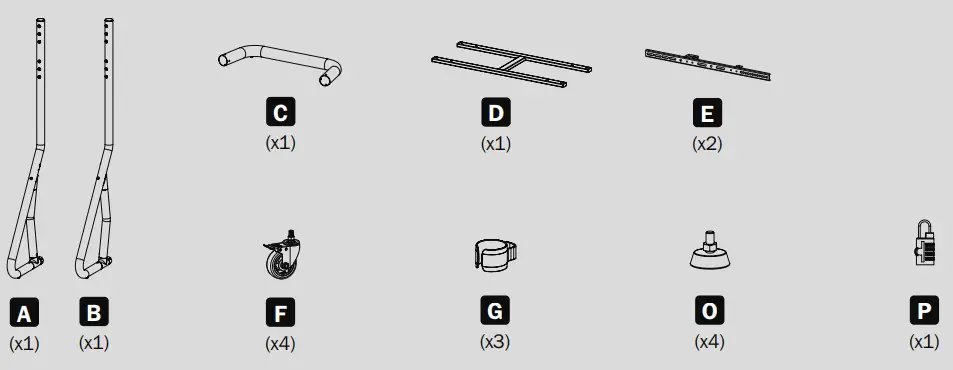 TRIPP LITE DMCSP4560HDS Heavy Duty Streamline Portrait Mobile Cart - Component Checklist