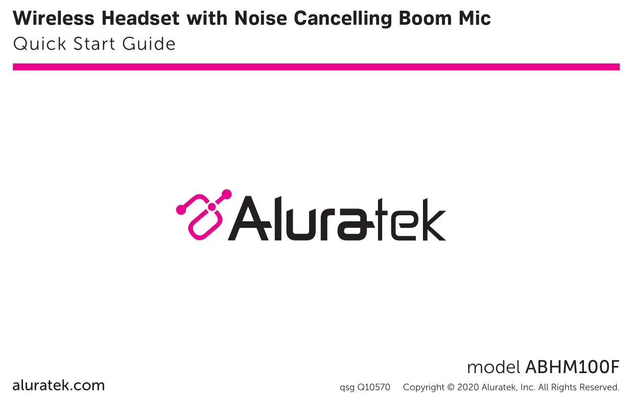 Aluratek ABHM100F Wireless Headset with Noise Cancelling Boom Mic User Guide