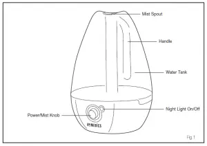 Homedics UHE-CM25 Cool Mist Ultrasonic Humidifier Instruction Manual and Warranty Information