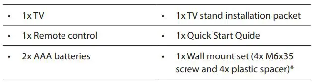 SHARP 43BL2EA 43-Inch 4K Ultra HD Android TV User Manual - Supply of this TV includes following parts