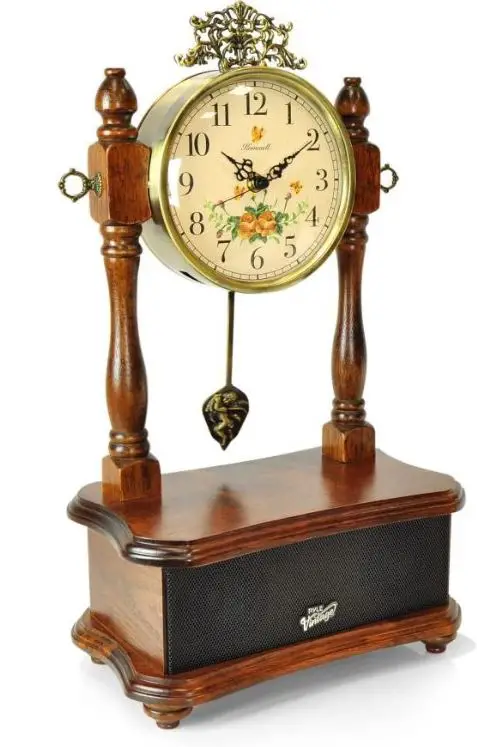 Pyle 2-in-1-Vintage-Style-Clock-Retro-Bluetooth-Speaker-Tabletop-Clock