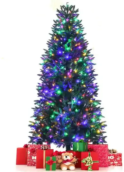 GYMAX GYM08374 6 ft. Pre-Lit Artificial Christmas Tree Hinged Xmas Tree