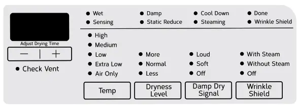 Whirlpool YWED97HEDW Electronic Dryer - settings
