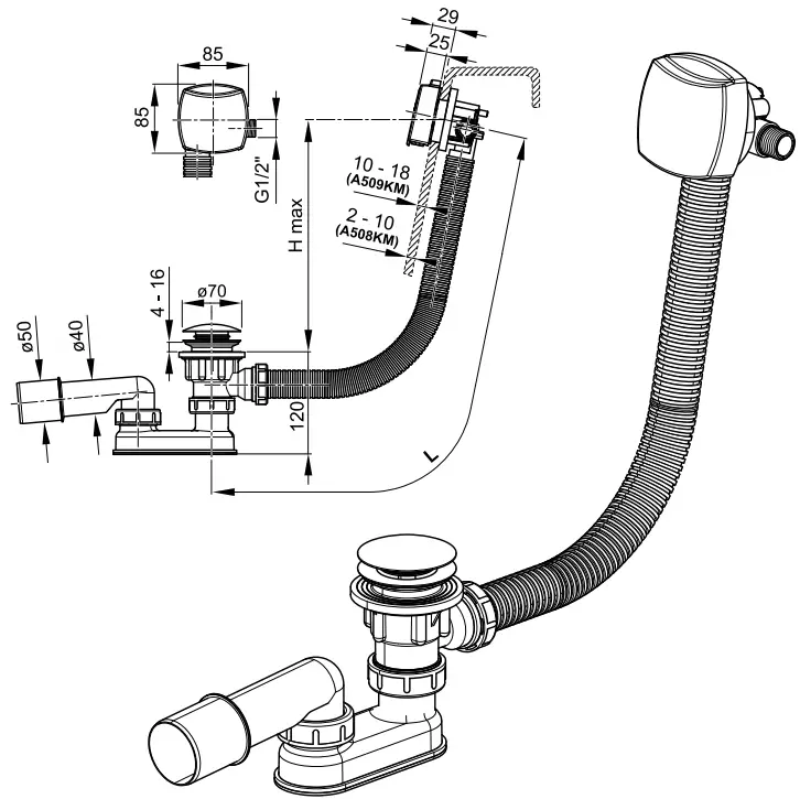 Alca PLAST A509KM Bath Drain Overflow - Overview 1