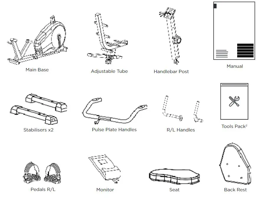 JLL RE200 Recumbent Bike Instruction Manual - BOX CONTENTS