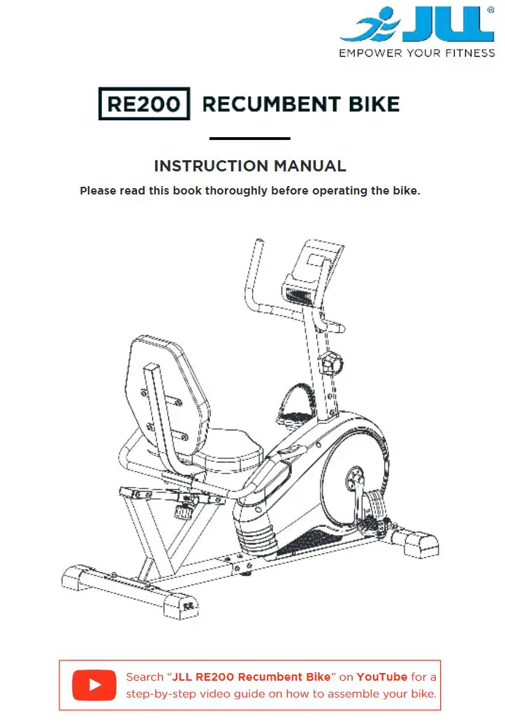 JLL RE200 Recumbent Bike Instruction Manual