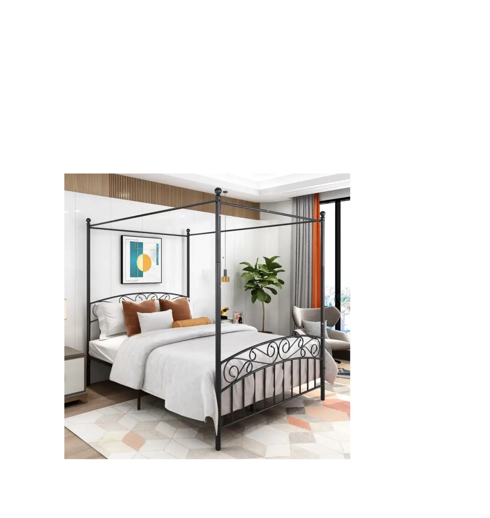 Gojane 715g 83.46 Inch W Black Metal Frame Queen Canopy Bed Instruction Manual