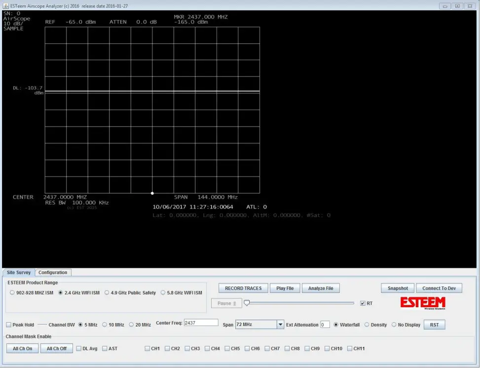 ESTEEM AirScope Radio Frequency Field Spectrum Analyzer System - Main Window