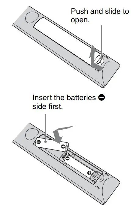 SONY VPL-HW65 Full HD SXRD Home Cinema Projector User Manual - Inserting the Batteries into the Remote Control