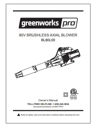 greenwork pro BL80L00 80V Brushless Axial Blower - FIGURE4