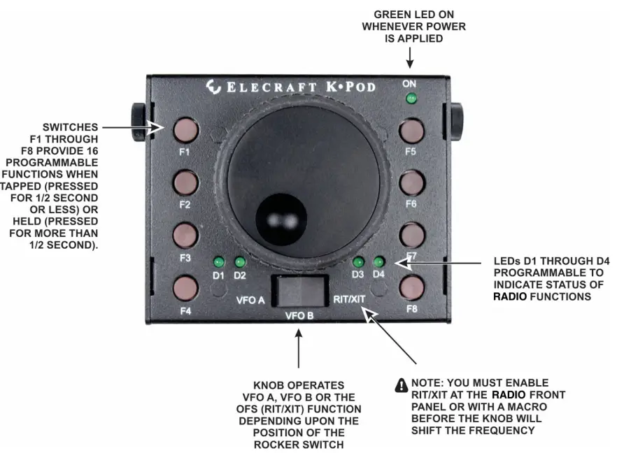 ELECRAFT E740285 K Pod Control Panel - Controls and Indicators