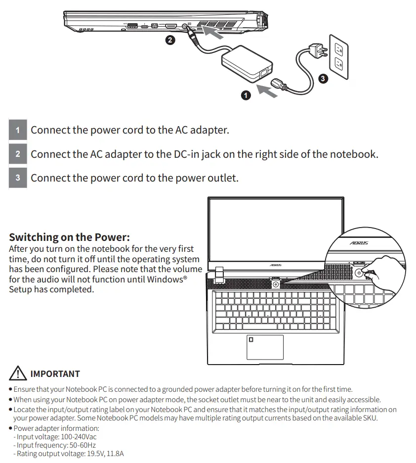AORUS 17G Gaming Notebook User Manual - Using AORUS Notebook for the First Time