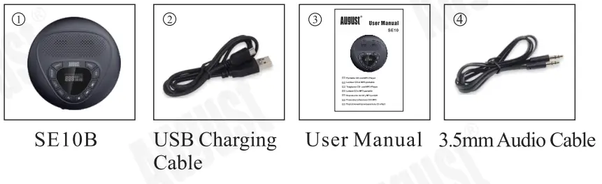 August SE 10 Portable CD and MP3 Player User Manual - Box Contents