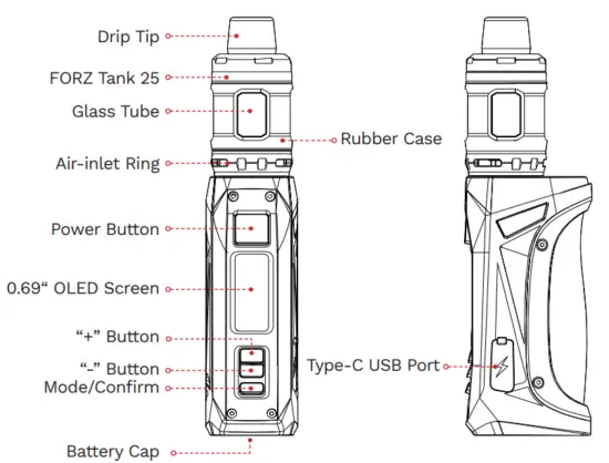 VAPORESSO TX80 Forz Waterproof Shockproof and Dustproof - EXPLODED VIEW