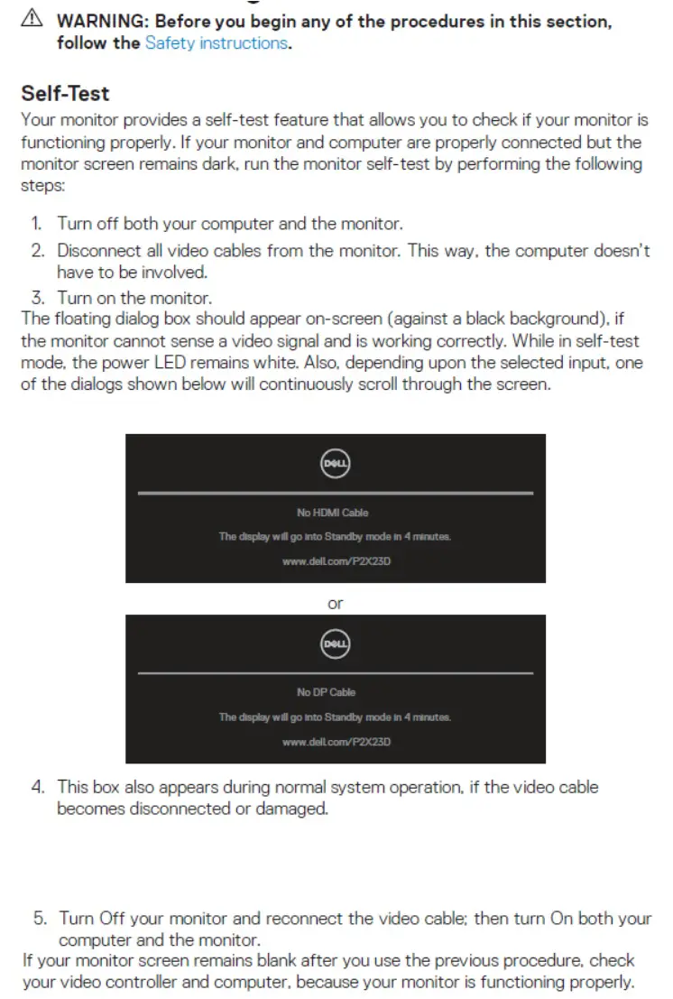 DELL P2423Dc 24 Inch Smart Monitor - Trouble shooting instructions 1