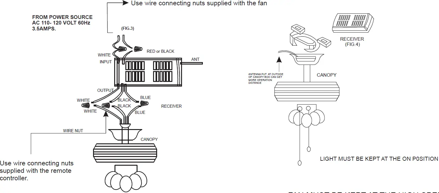 Parrot Uncle F3517110V 6 Inch Indoor 3 Blade Retractable Ceiling Fan with Remote Control 31