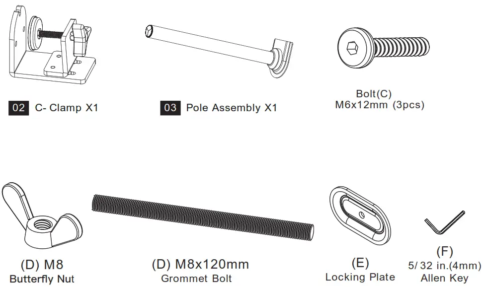 ErGear Monitor Desk Mount-----Supplied Parts and Hardwares