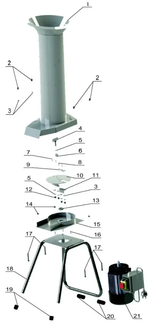 wiltec 61903 Steel Fruit Chopper Mill - parts list