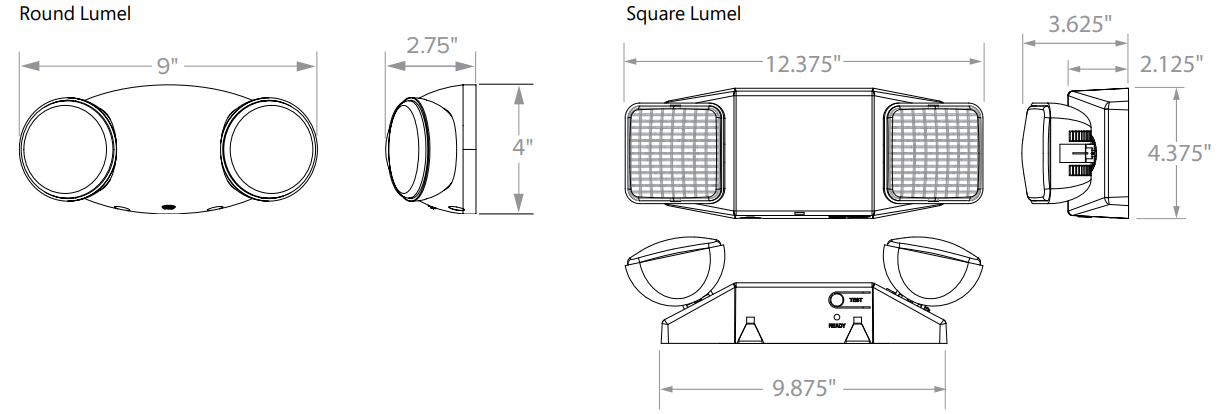 Lumination LUMEL Series LED Emergency Light - DIMENSIONS