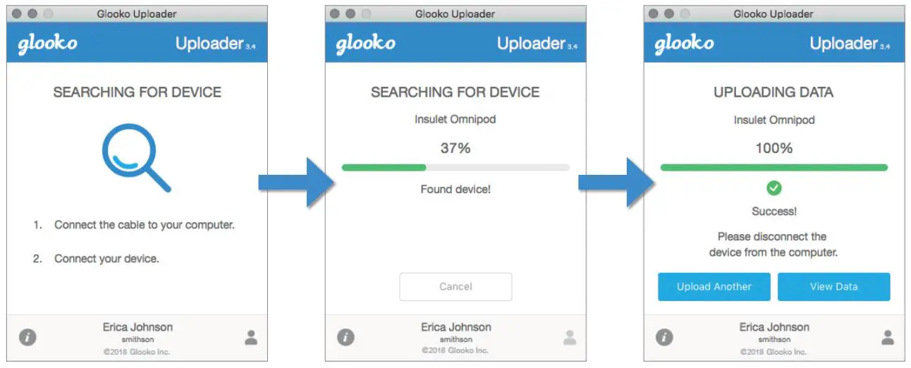 glooko Uploader Web-based Diabetes Management Software - CONNECT THE DIABETES DEVICE TO THE CABLE