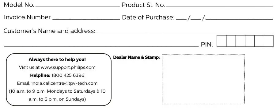 PHILIPS TAX4205 Bluetooth Party speaker - Warranty card