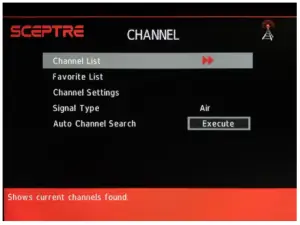 Channel menu
