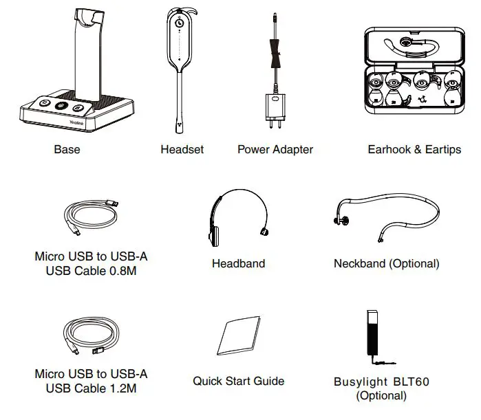 Yealink DECT Wireless Headset WH63 User Guide - Package Contents