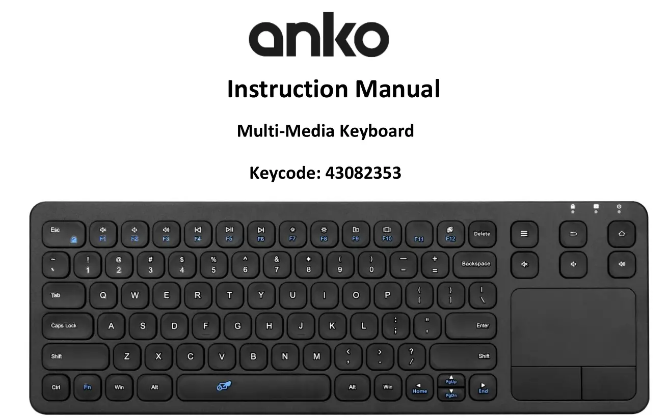 anko 43082353 Multi-Media Keyboard Instruction Manual