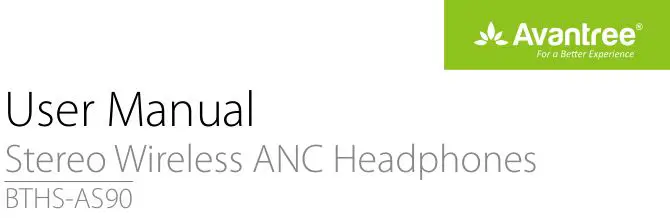 Avantree Wireless ANC Headphones BTHS-AS90 User Manual
