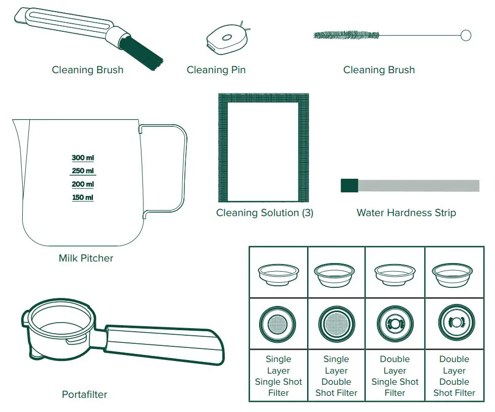 CAFE C7CESAS2RS3 BELLISSIMO Semi Automatic Espresso Machine +Frother Owner's Manual - Accessories