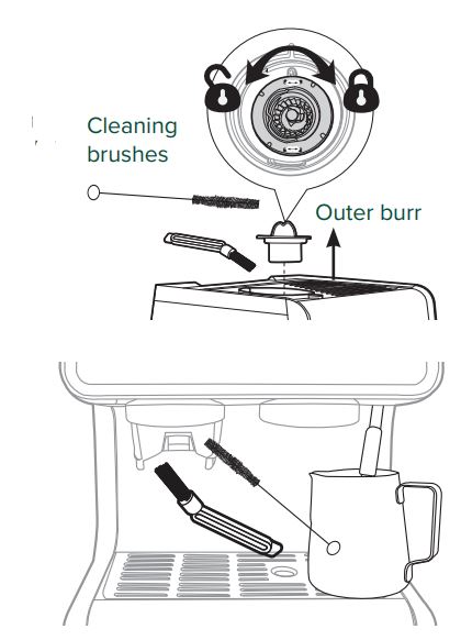 CAFE C7CESAS2RS3 BELLISSIMO Semi Automatic Espresso Machine +Frother Owner's Manual - Cleaning the Grinder