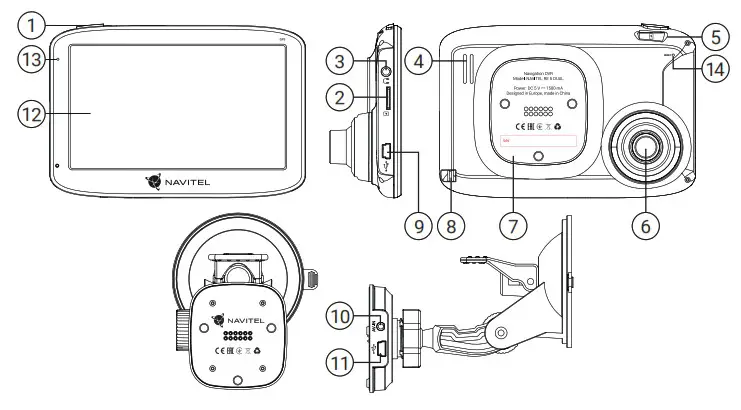 NAVITEL RE 5 Dual Navigation DVR - Device Layout