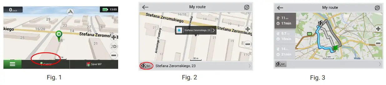NAVITEL RE 5 Dual Navigation DVR - Route to a point selected on the map