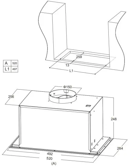 Master Kitchen 330164 Integrated Powerbank Rangehood - Measurement