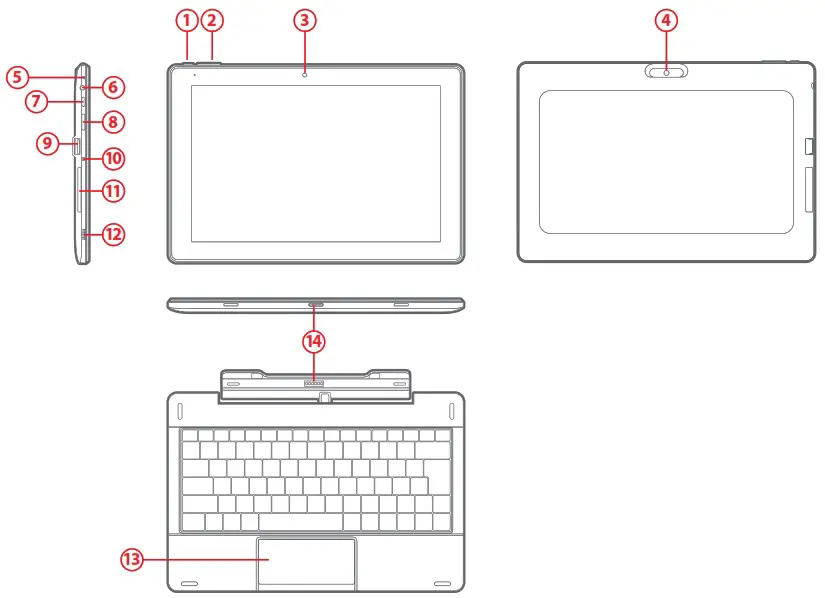 packard bell N1000 CloudBook 10 1 inch Windows 2 in 1 Computer Tablet Laptop - Buttons and ports
