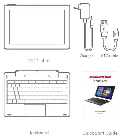 packard bell N1000 CloudBook 10 1 inch Windows 2 in 1 Computer Tablet Laptop - In the box