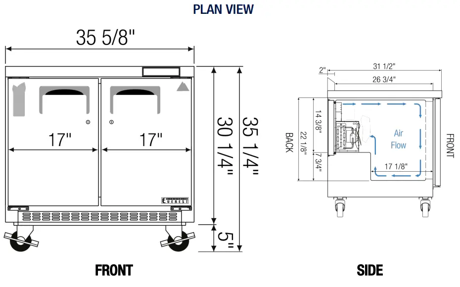 EUEREST Back Mount Undercounter Refrigerator - 4