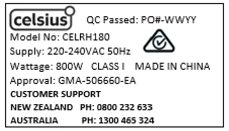 celsius CELRH180 800W Radiant Heater - fig