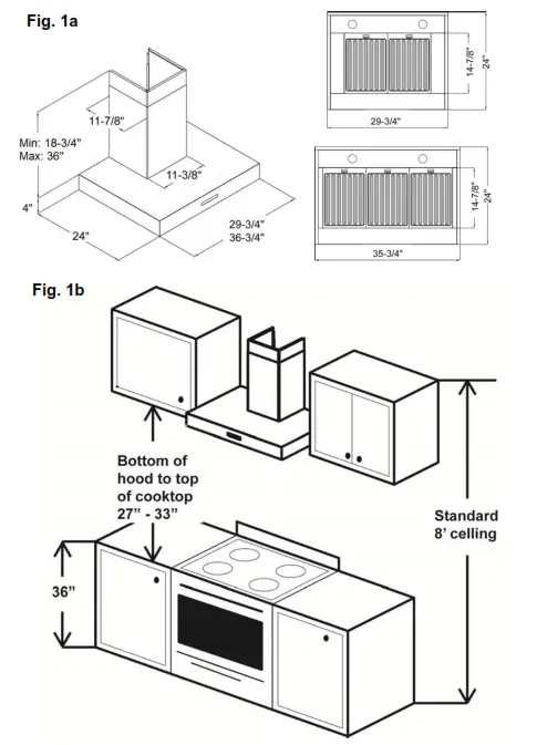 WINDSTER WS 28TB30SS 36 Inch Stainless Steel Wall Hood-