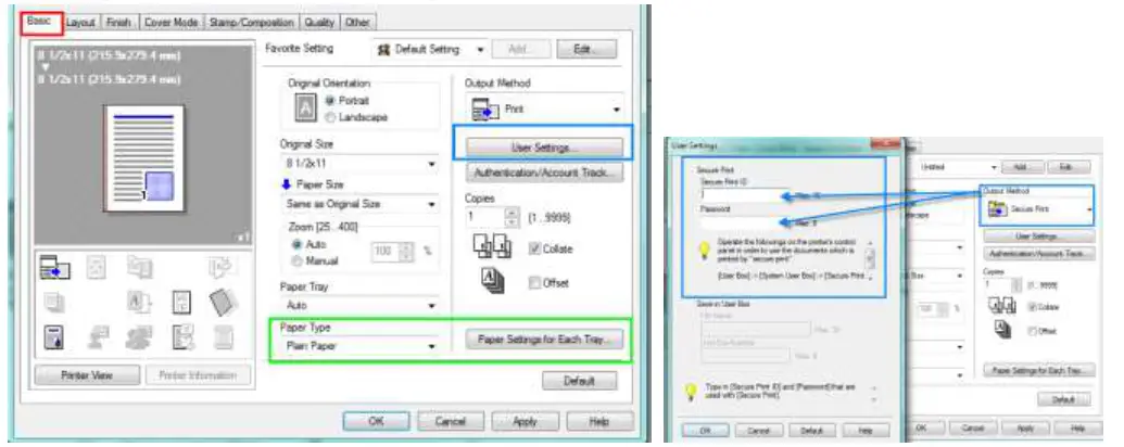 LOFFLER Konica Minolta PC Print Driver Settings - Basic Tab