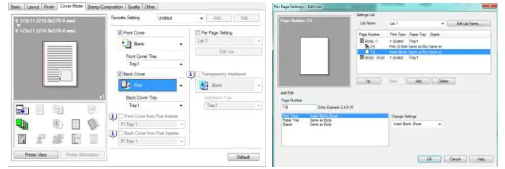 LOFFLER Konica Minolta PC Print Driver Settings - Cover Mode Tab