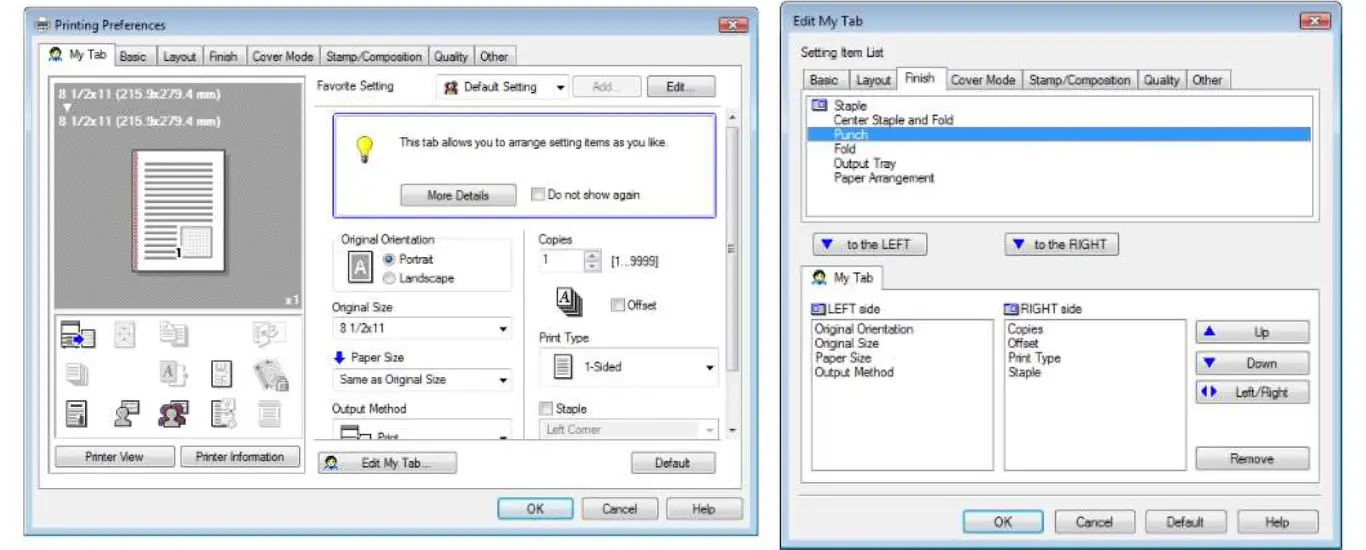 LOFFLER Konica Minolta PC Print Driver Settings - My Tab