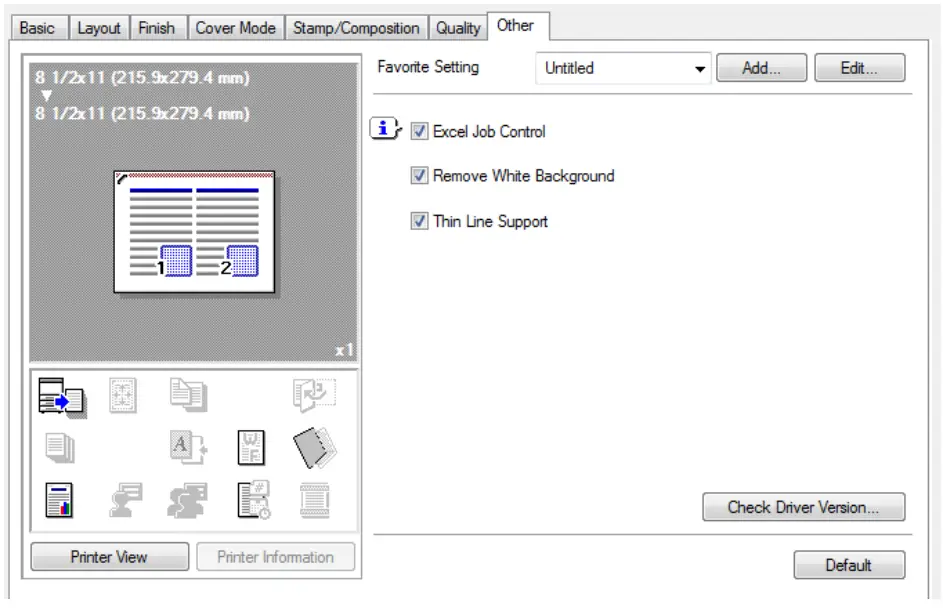 LOFFLER Konica Minolta PC Print Driver Settings - Other Tab