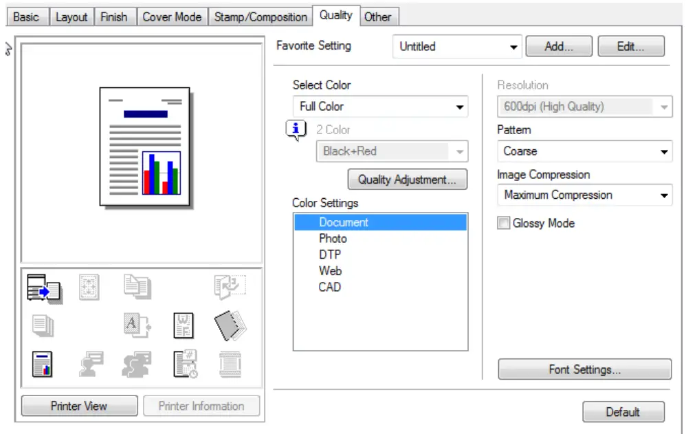 LOFFLER Konica Minolta PC Print Driver Settings - Quality Tab