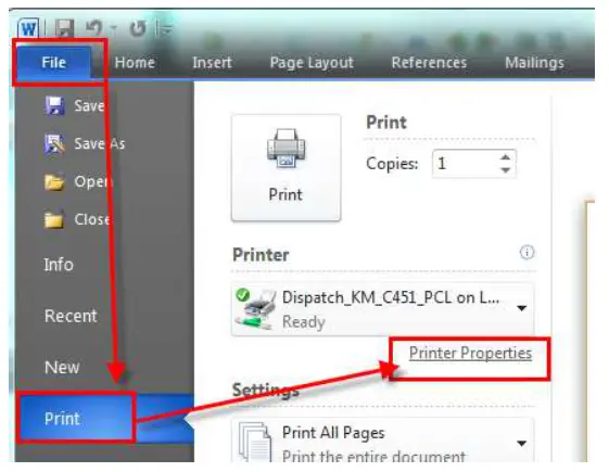 LOFFLER Konica Minolta PC Print Driver Settings