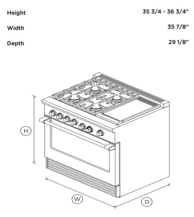 FISHER PAYKEL RDV2-364GD-N_N 36 Inch Dual Fuel Range User Guide - DIMENSIONS