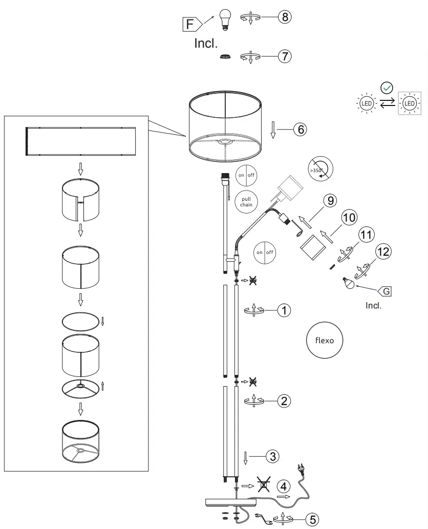 GLOBO LIGHTING 20220606 Floor Lamp with Reading Spotlight